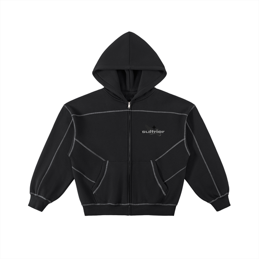 Contrast-Stitched Zip Hoodie