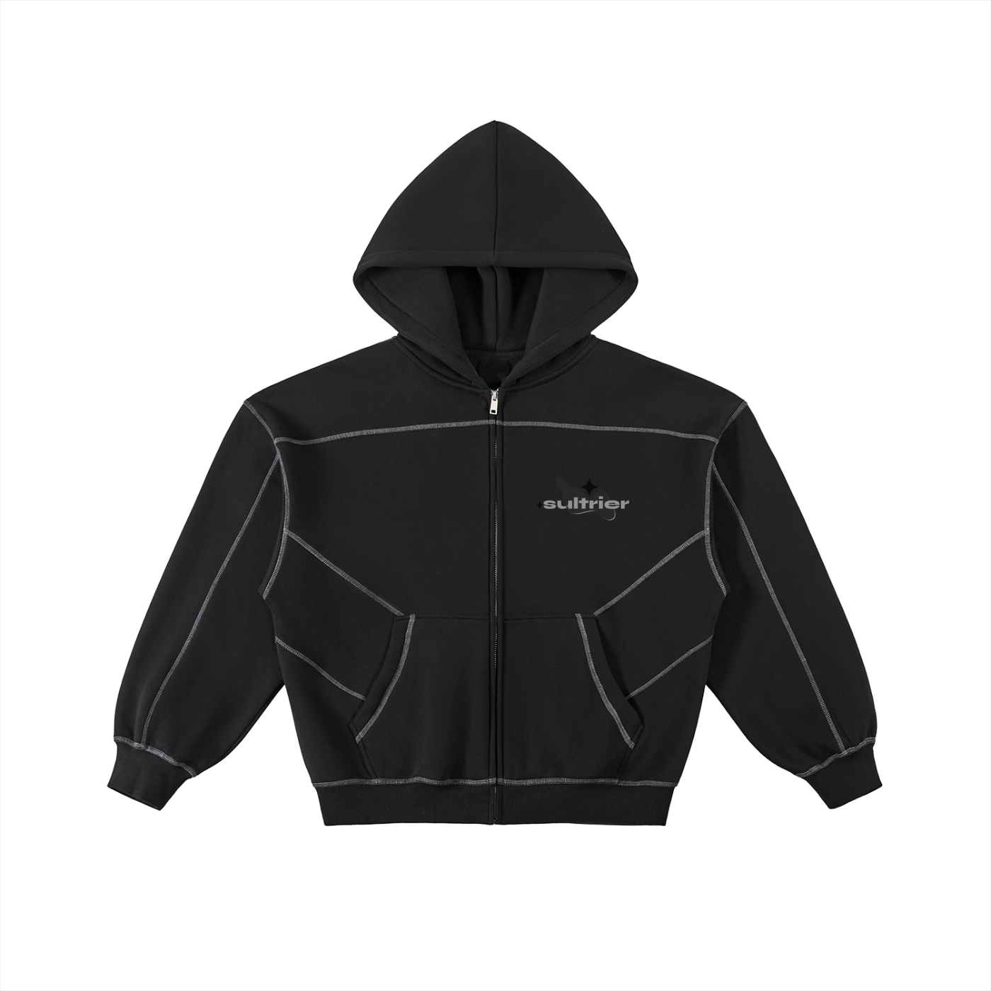 Contrast-Stitched Zip Hoodie